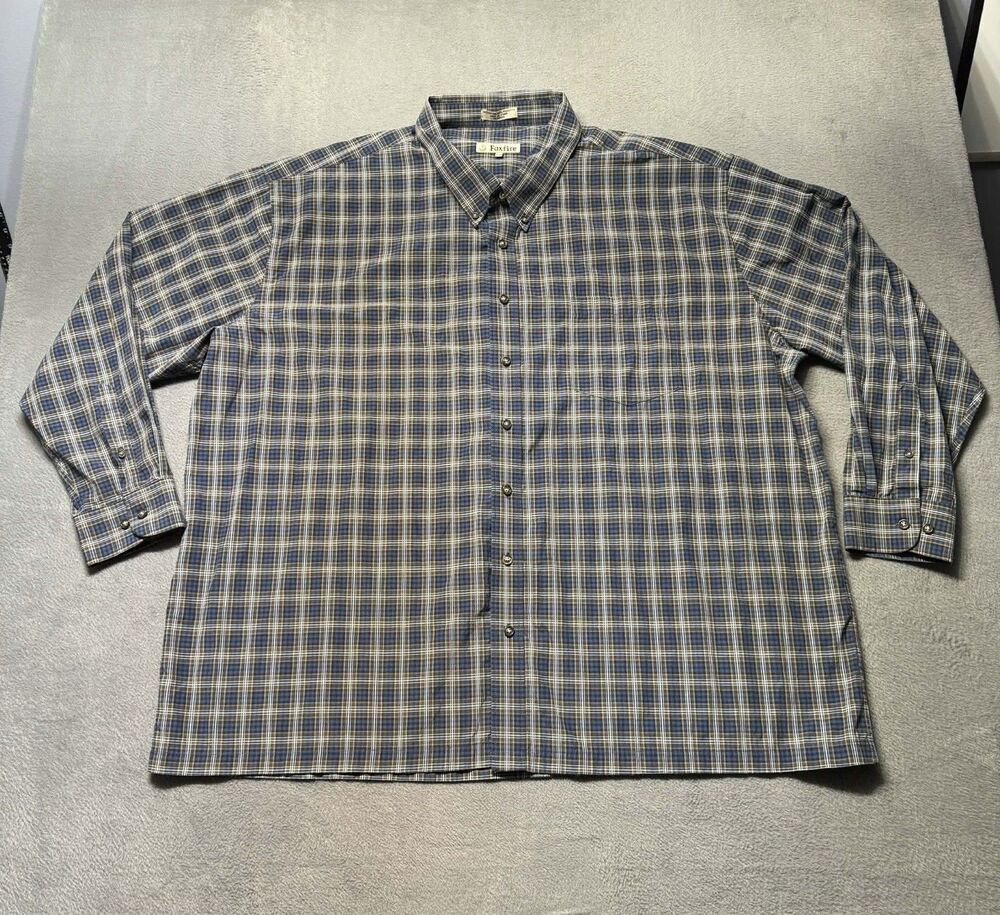 Foxfire Mens 3XB Big Tall Button Down Dress Shirt Blue Multicolor Plaid